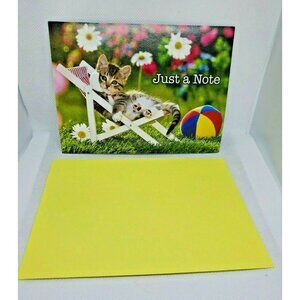 Just A Note Kitten Relaxing On Chair Floral Gloss Greeting Card With Envelope